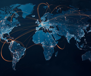 Un mapa del mundo con rutas aéreas